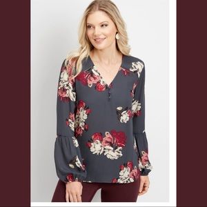 Floral Lantern Sleeve Blouse